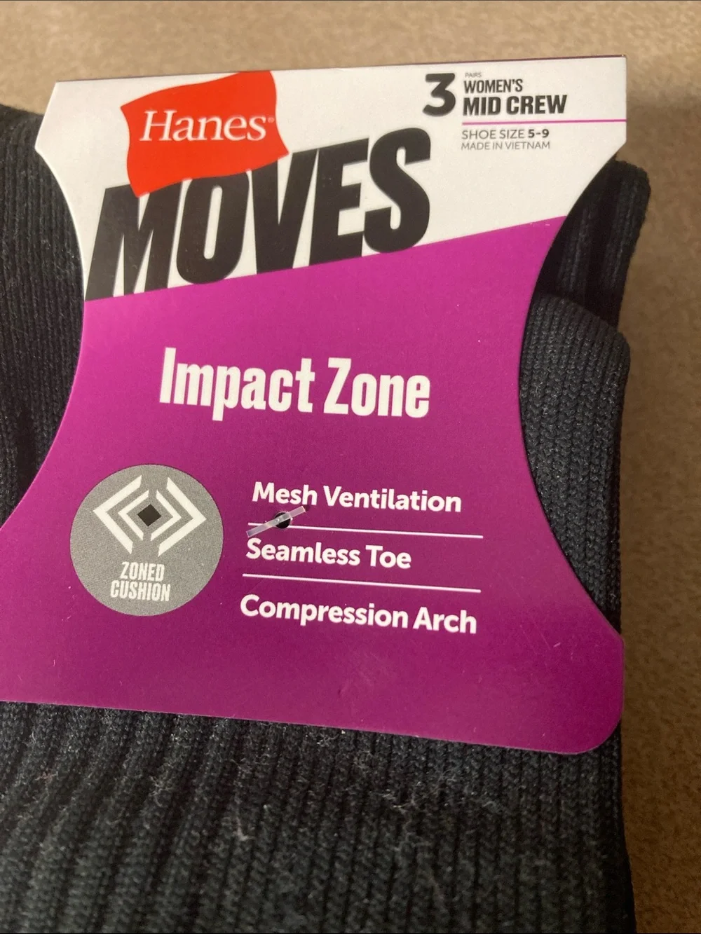Hanes Moves ladies Black Mid Crew Athletic Socks - Pack of 3